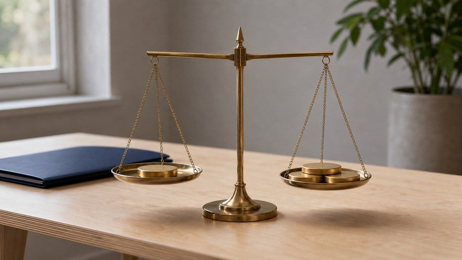 Bilancia in equilibrio con un grande gettone azionario su un piatto e quattro gettoni più piccoli sull’altro.